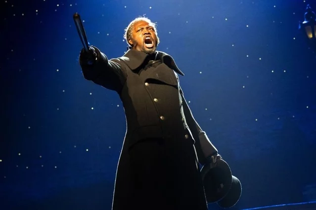 Sam Oladeinde as Javert in Les Miserables at London's Sondheim Theatre