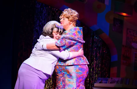 Lizzie Bea (Tracy) and Michael Ball (Edna) in Hairspray at the London Coliseum