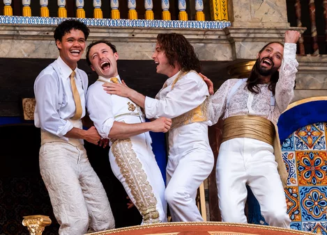Jax Guerrero, Ned Costello, Philip Labey, and Philiip Arditti as Berowne in Love's Labour's Lost