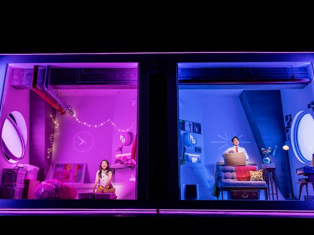 Claire (Hannah Kevitt) and Oliver (Zachary Noah Piser) in Maybe Happy Ending on Broadway