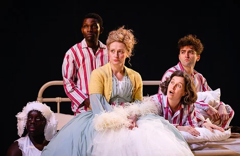 John Pfymojena as Michael, Anna Francolini as Mrs Darling, Madeleine Worrall as Wendy and Marc Antolin as John in Peter Pan