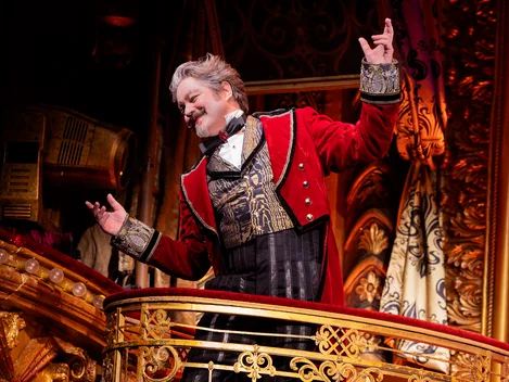 Robert Petkoff as Harold Zidler in Moulin Rouge! The Musical at the Al Hirschfeld Theater