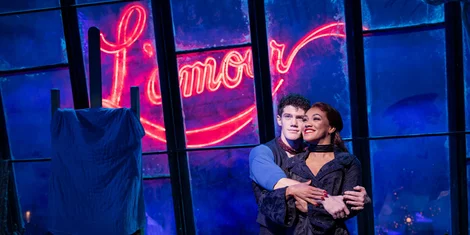 Christian (Alistair Brammer) and Satine (Karis Anderson) in Moulin Rouge! The Musical