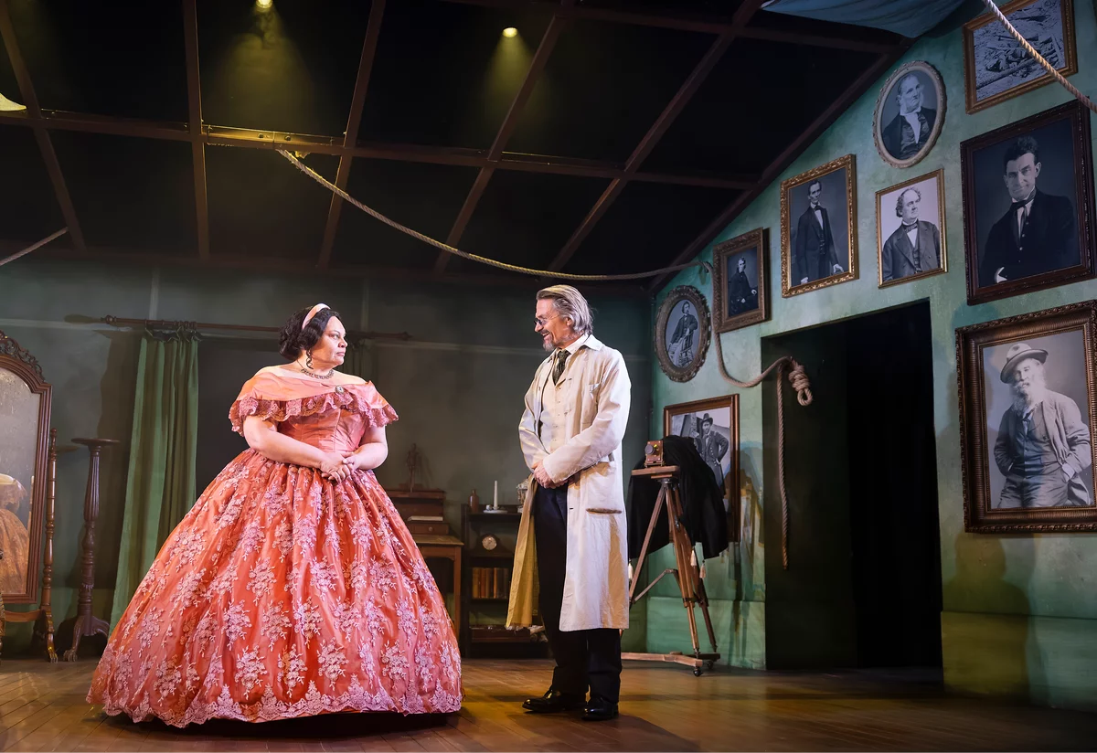 Keala Settle as Mary Lincoln and Hal Fowler as Mathew Brady in Mrs President at Charing Cross Theatre