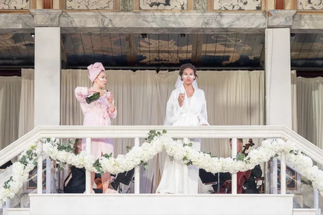 Matilda Bailes and Assa Kanouté in Much Ado About Nothing