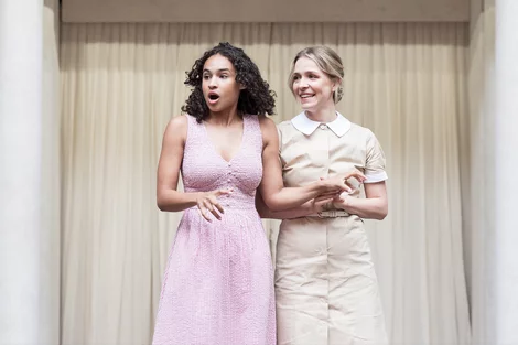 Matilda Bailes and Assa Kanouté in Much Ado About Nothing