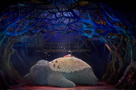 Totoro sleeps in My Neighbour Totoro at Gillian Lynne Theatre