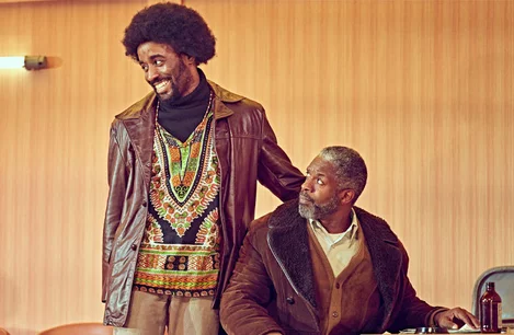Nnabiko Ejimofor (Shealy) and Wil Johnson (Becker) in Jitney at the Old Vic Theatre