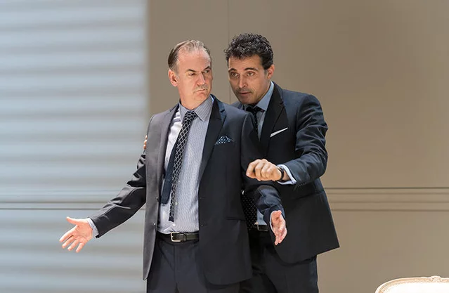 Paul Ritter as Marc and Rufus Sewell as Serge in Art at the Old Vic Theatre