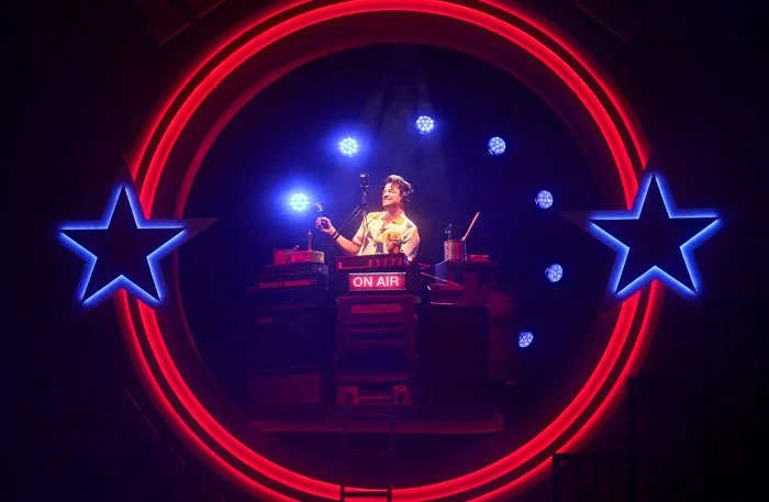 Peter Andre (Vince Fontaine) in Grease at the Dominion Theatre