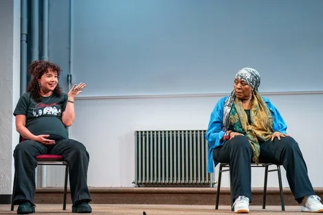 Sarah Steele and Dael Orlandersmith in Pre-Existing Condition