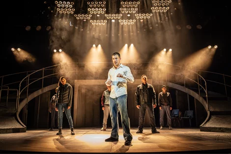 David Shields and the cast of Punch at the Apollo Theatre, London