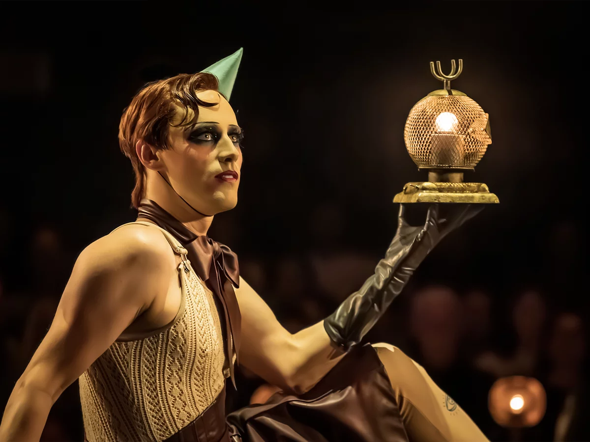 Reeve Carney as Emcee at the Kit Kat Club. Cabaret, West End.