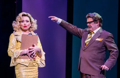 Rita Simons (Velma Von Tussle) and Dermot Canavan in Hairspray at the London Coliseum