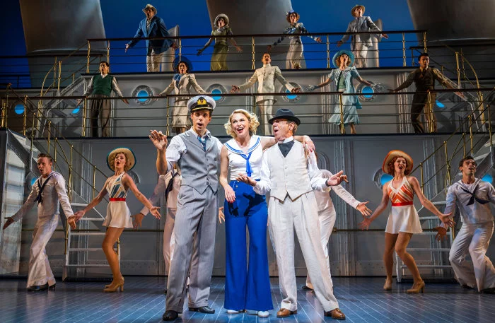 Samuel Edwards, Sutton Foster and Robert Lindsay in Anything Goes at the Barbican Theatre