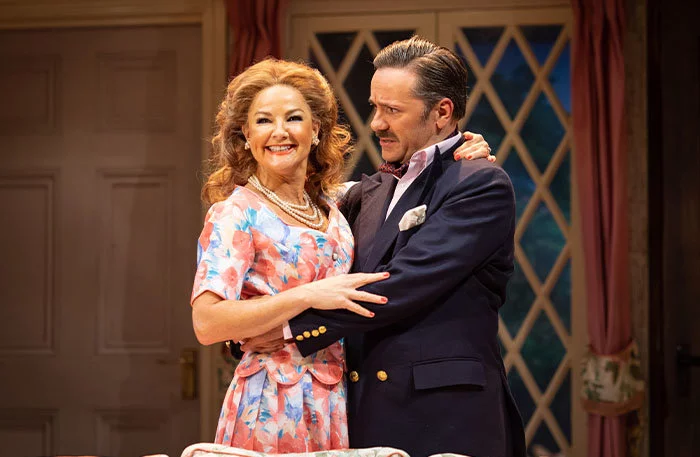 Sarah Hadland and Richard Henders in Noises Off at the Garrick Theatre, London
