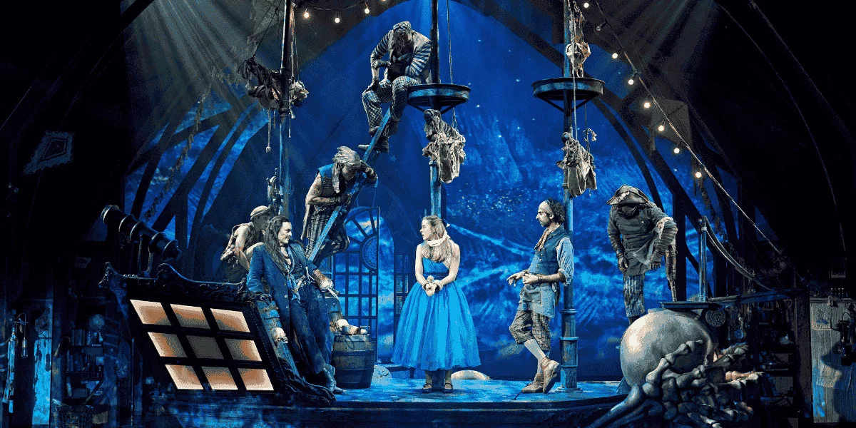 Wendy and Captain Hook and the crew of The Jolly Roger in Wendy and Peter Pan