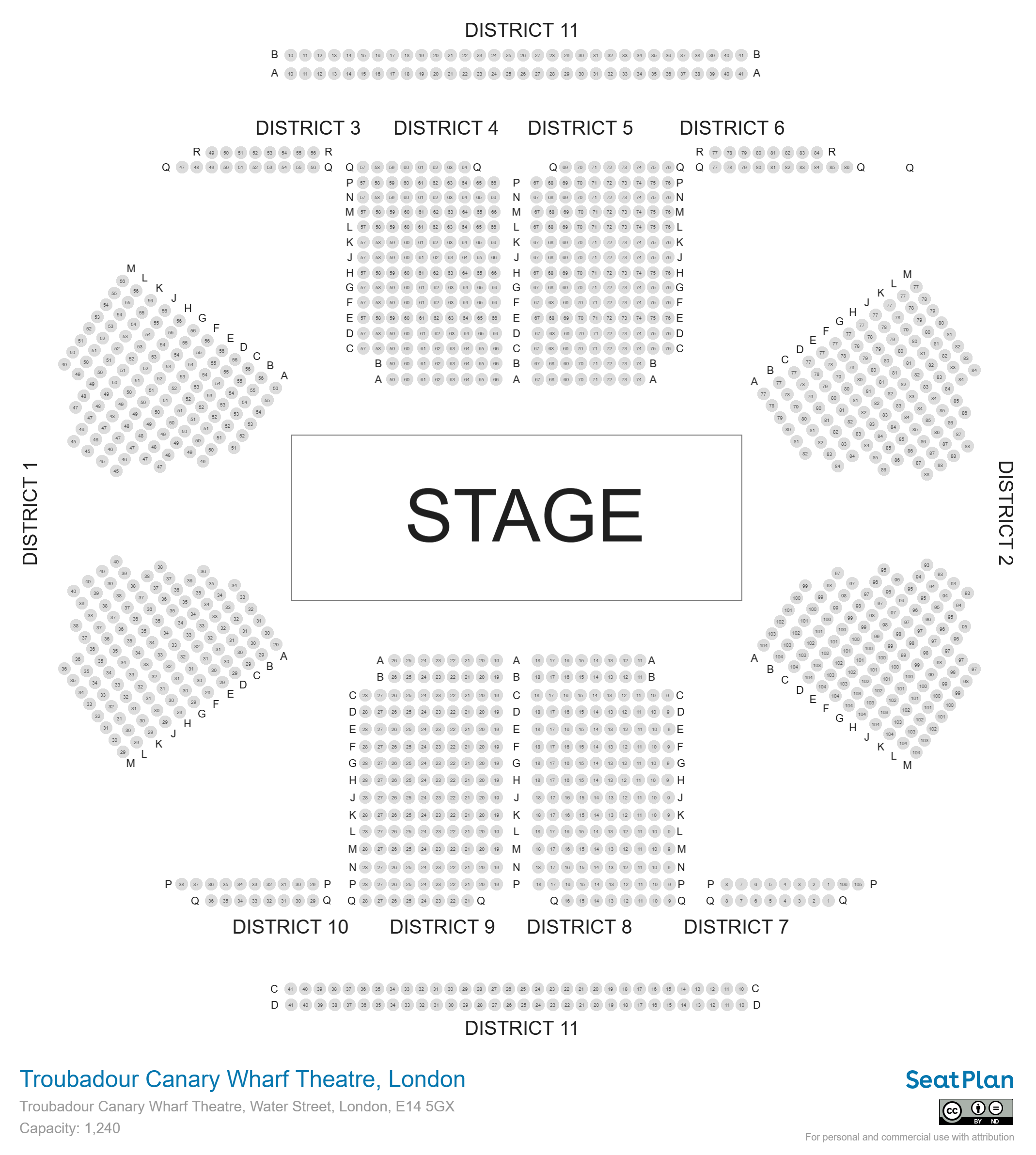 Troubadour Canary Wharf Theatre seating plan