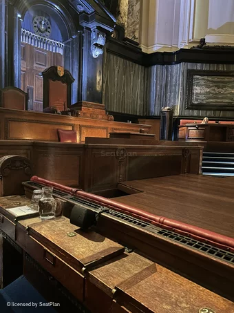 London County Hall Courtroom Stalls B24 view from seat photo