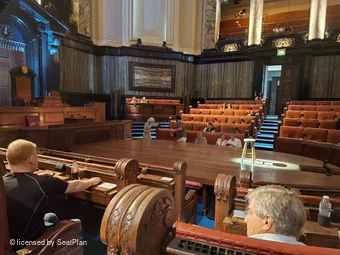 London County Hall Courtroom Stalls D83 view from seat photo