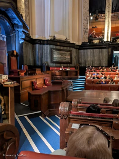 London County Hall Courtroom Stalls E113 view from seat photo